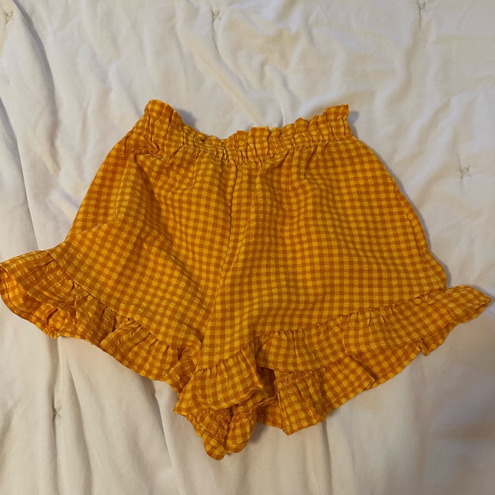 Yellow Gingham Ruffle Hem Women's Shorts